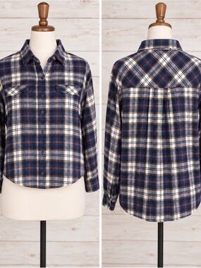 Cherish Navy, White & Rust Plaid Button-Down Shirt
